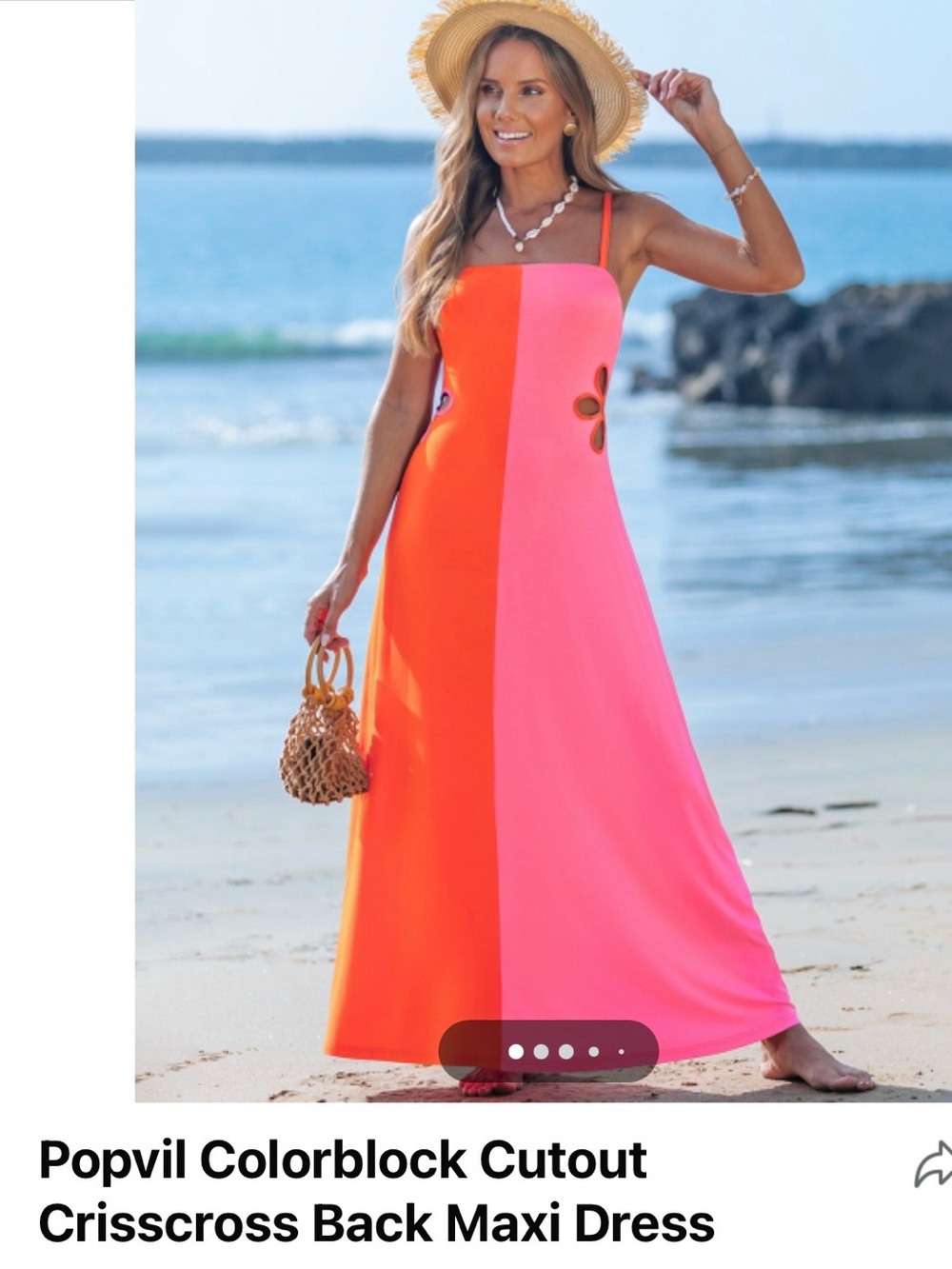 Popvil Colorblock Cutout Crisscross Back Maxi Dress - Orange & Pink